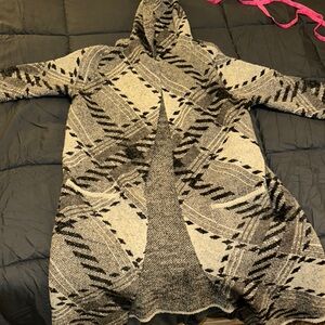 Women's Black and Gray Hooded cardigan‎